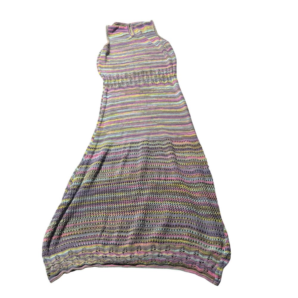 Sfizio Maxi Dress Womens 6 Multicolor Striped Crochet Knit Sleeveless Italy Made - Picture 4 of 16